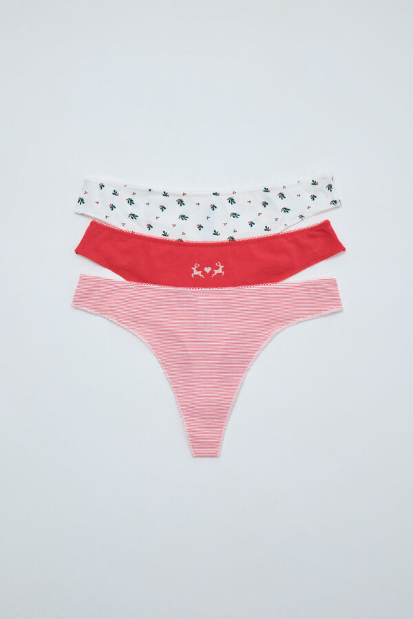 Women'secret Lot de 3 strings imprim&eacute; No&euml;l rouge imprim&eacute;