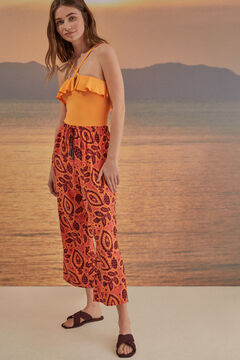 Womensecret Pantalón largo Capri estampado naranja estampado
