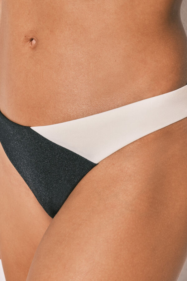 Women'secret Black & White color block thong bikini bottoms black