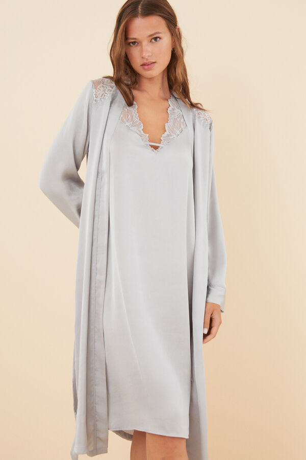 Womensecret Long silver satin robe grey