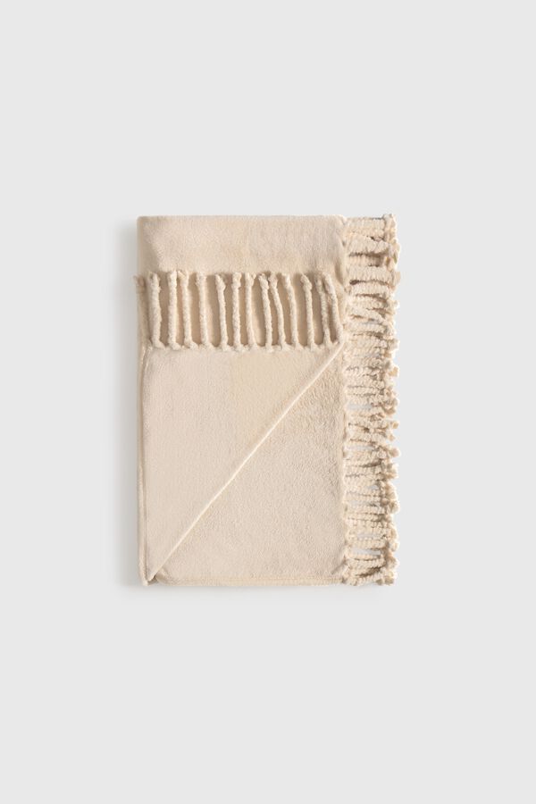 Textura Manta polar flecos beige