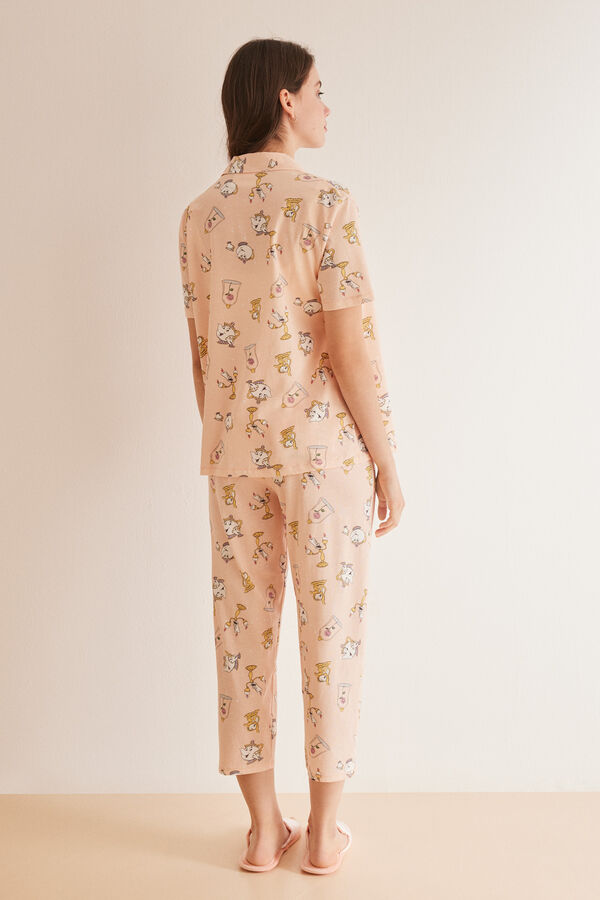 Womensecret Pijama camisero 100% algodón Disney Bella y bestia rosa