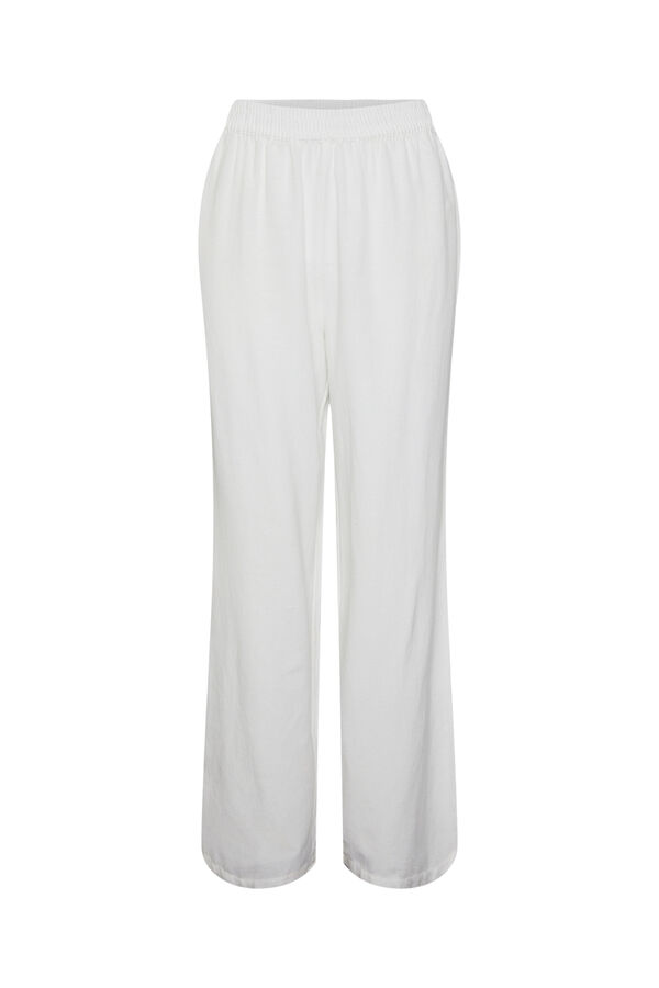 Womensecret Long cotton trousers with elasticated waist. Contain linen. fehér