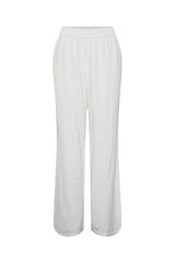Womensecret Long cotton trousers with elasticated waist. Contain linen. blanc