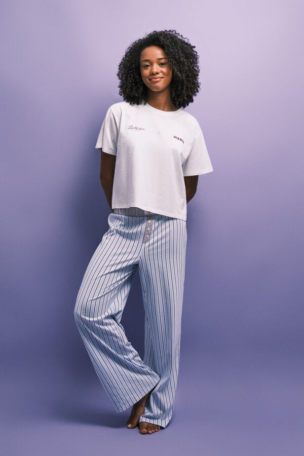 HI&BYE Striped cotton long pyjamas beige