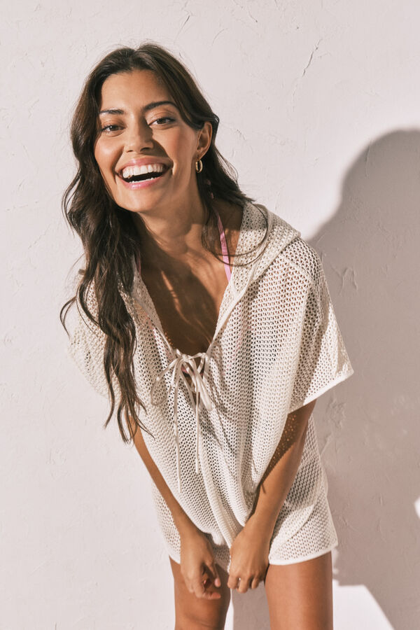 Women'secret Tunique courte &agrave; capuche effet r&eacute;sille beige beige