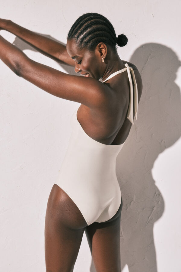 Women'secret Maillot de bain modelant d&eacute;collet&eacute; profond blanc beige