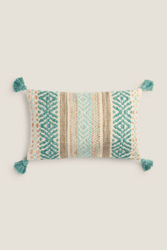 Womensecret Embroidered pompoms cushion cover blue