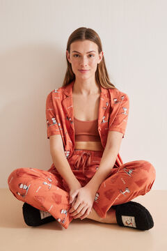 Womensecret Snoopy-mintás, inges pizsama 100% pamutból piros