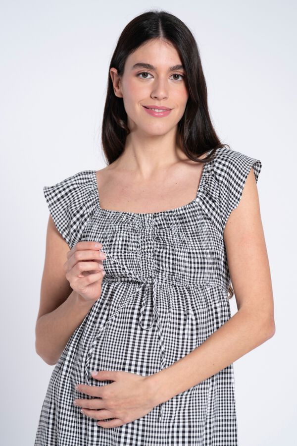 Ohma Gingham smocked dress white