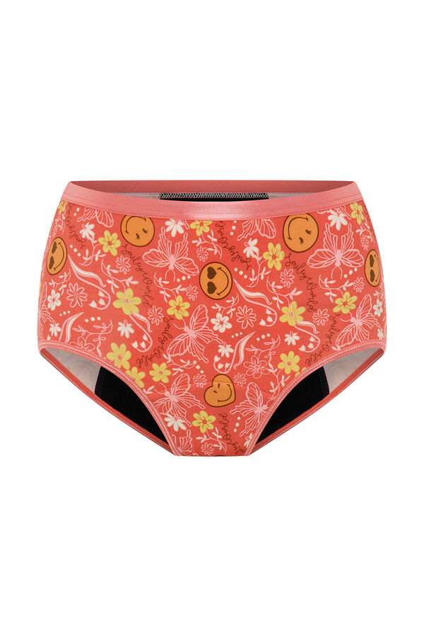 Modibodi SmileyWorld&reg; High Flow Bamboo Menstrual Panty Super Coral Print