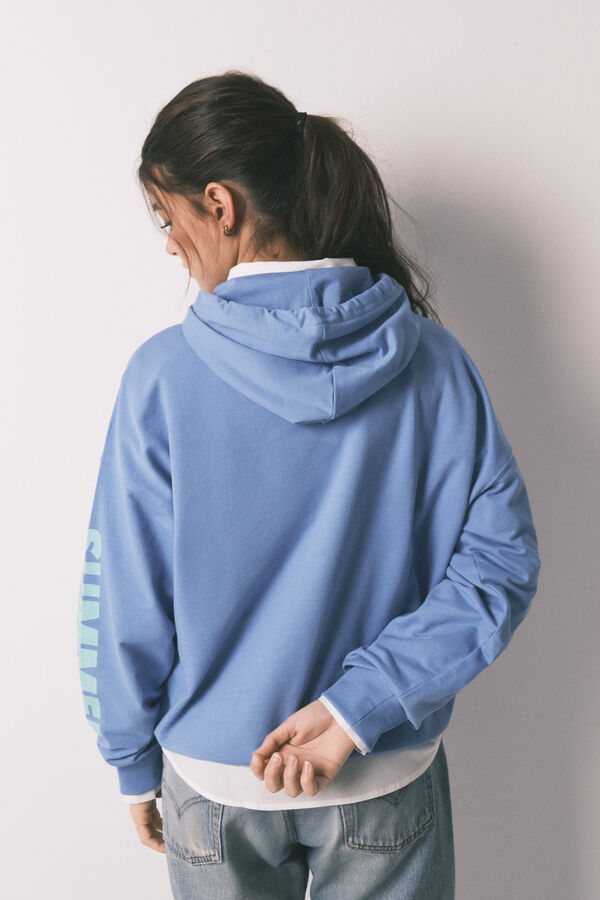 HI&BYE Blue cotton fleece hooded sweatshirt blue
