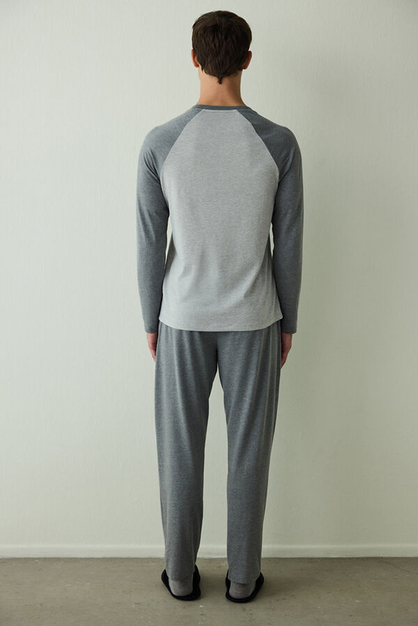 Penti Conjunto de pijama de algodón de manga larga para hombre gris