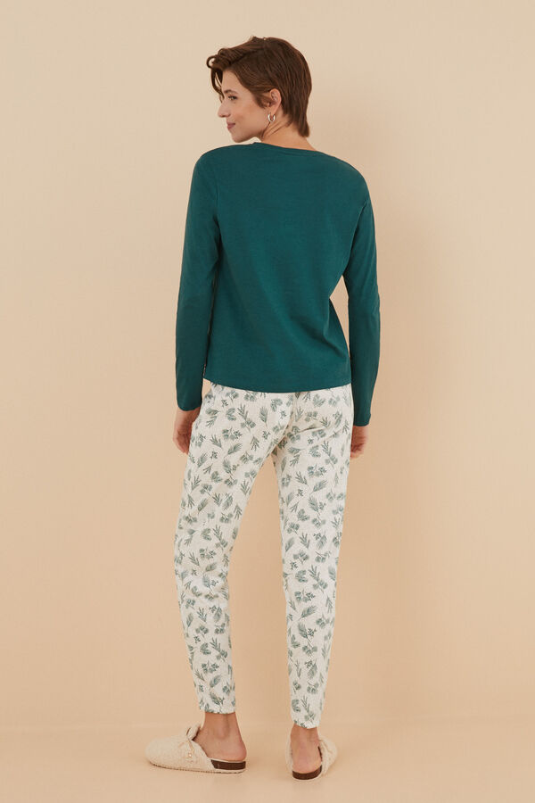 Womensecret Pantalon pyjama 100 % coton feuilles blanc