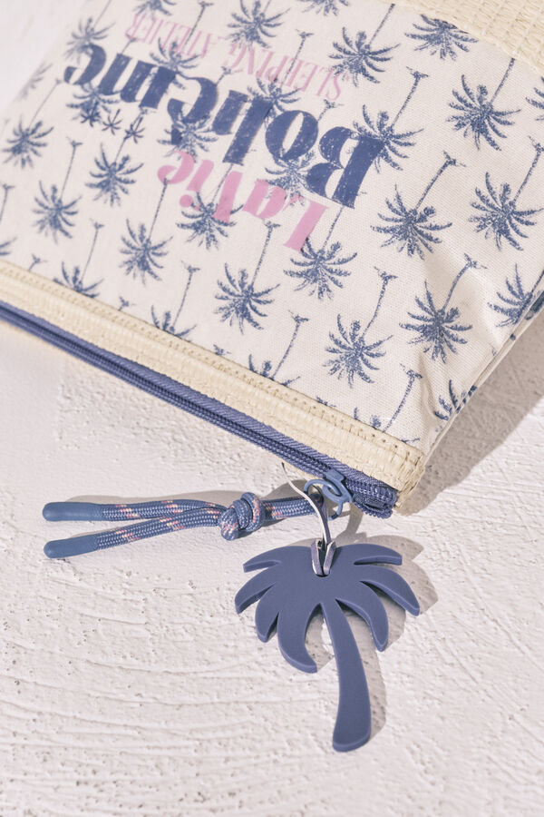 Women'secret Palm tree raffia medium vanity case blue