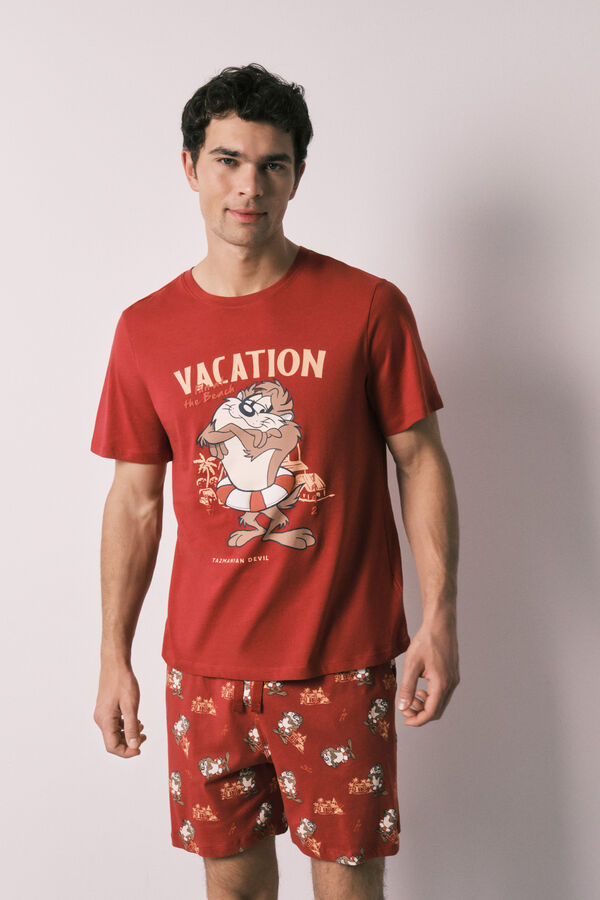 Women'secret Pyjama court pour homme en coton Tasmanian Devil rouge