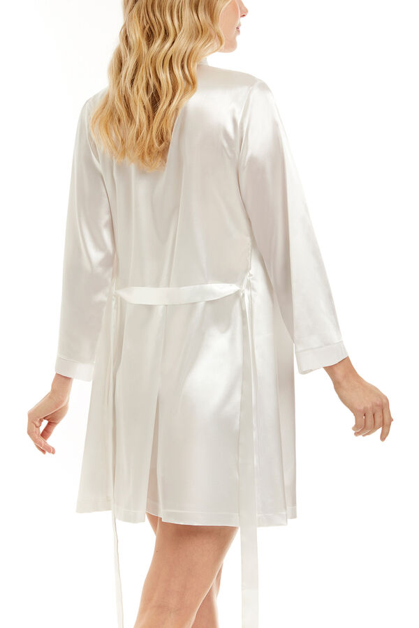 Ivette Bridal Kurzer Morgenmantel &bdquo;Cecile&ldquo; aus Satin Naturwei&szlig;