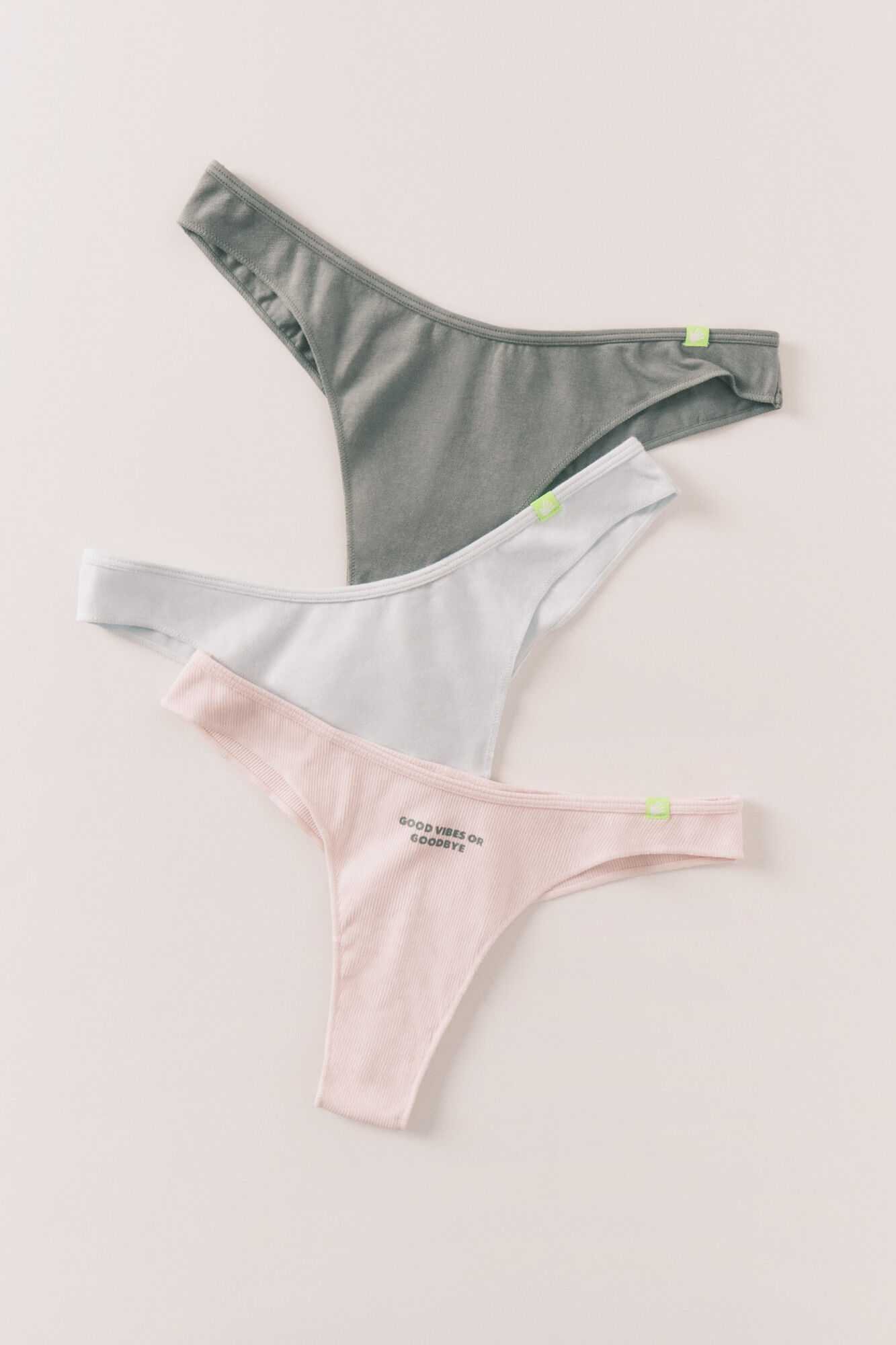 HI&BYE Blue, white, green cotton Brazilian 3-pack panties