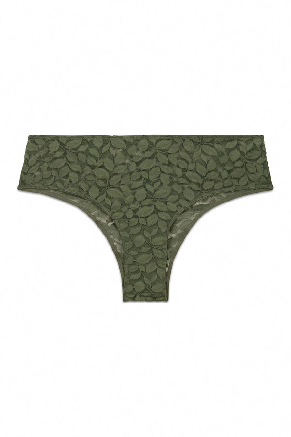 Women'secret Khaki lace wide Brazilian panty beige