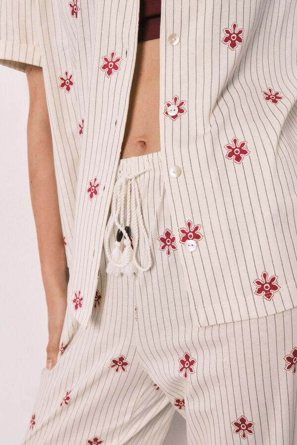 Women'secret Striped floral cotton classic long pyjamas beige