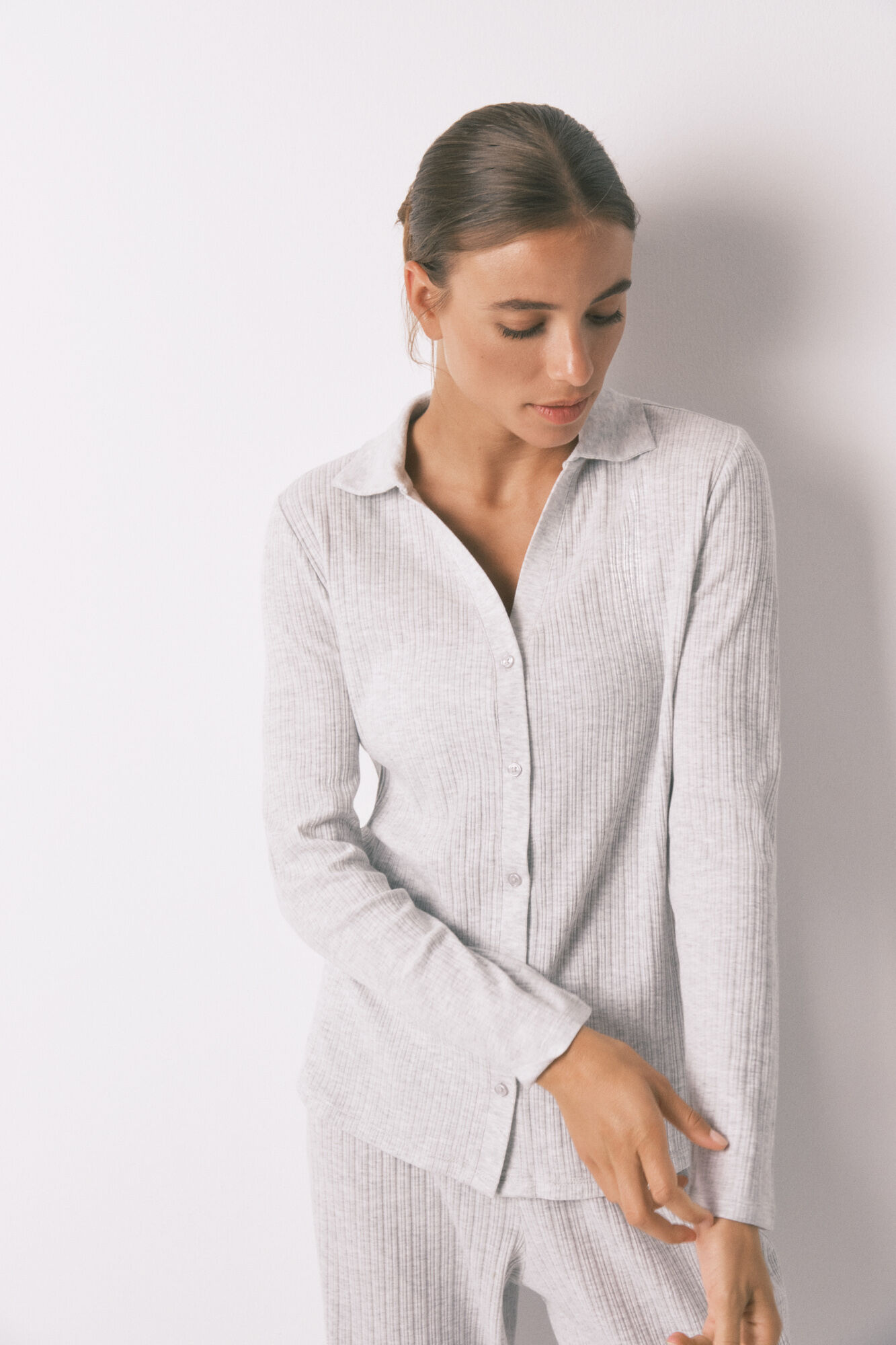 Women'secret Long gray ribbed cotton pajamas