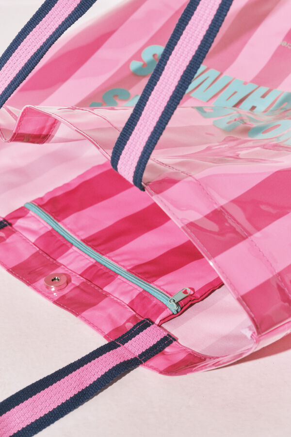 Women'secret Pink striped beach bag pink