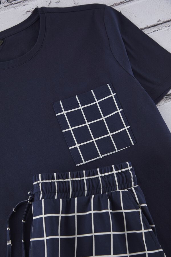 Trendyol Conjunto de pijama corto cuadros azul
