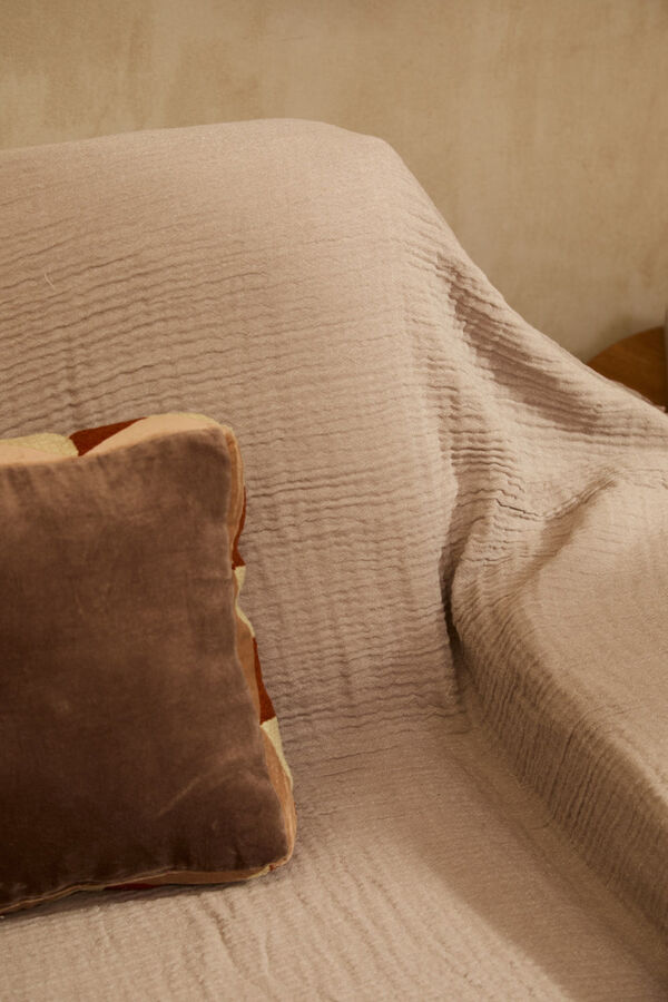 Calma House Colcha de musselina de algod&atilde;o cor de pedra cinzento