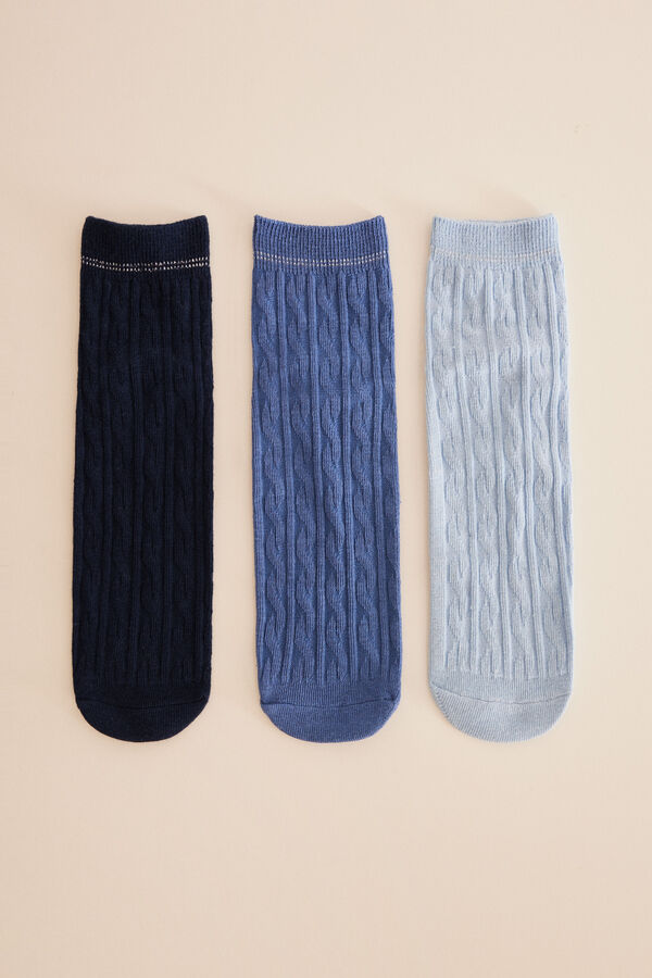 Womensecret Pack 3 pares meias curtas algodão azul estampado