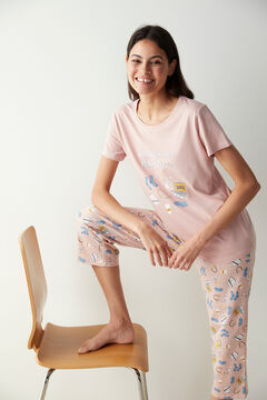 Womensecret Happy T -shirt capri pajama set pink