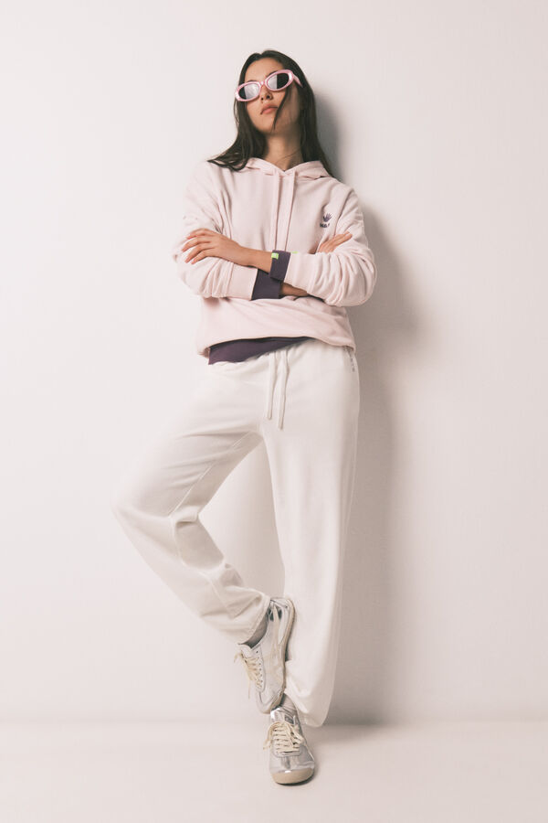 HI&BYE White cotton fleece jogger trousers beige