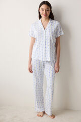 Penti long pyjamas floral and striped shirt pajama set beige