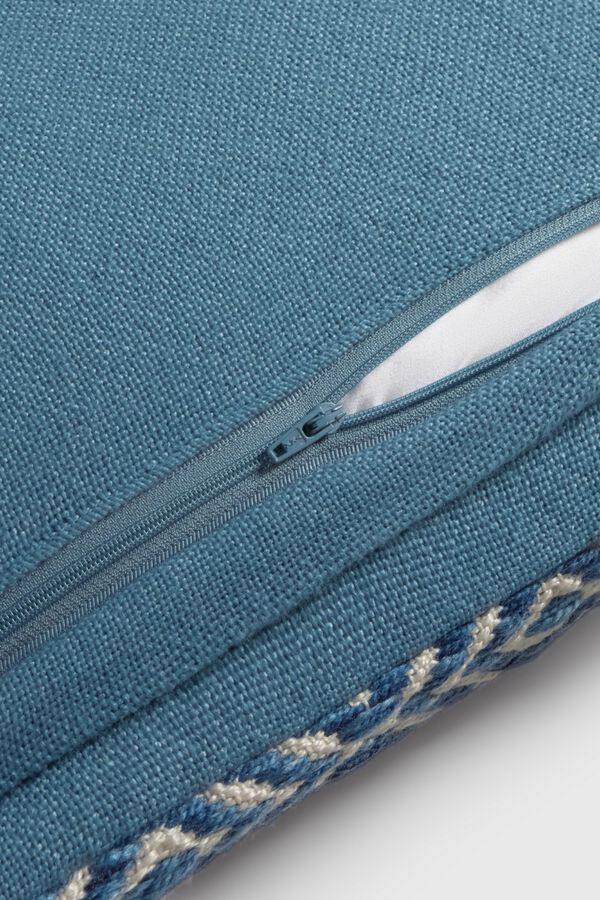 Textura Embroidered geometric design cushion case blue