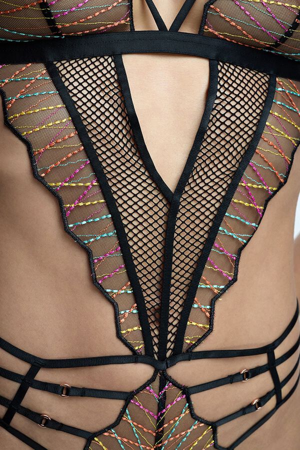 Penti Body tiras y rayas multicolor escote V negro