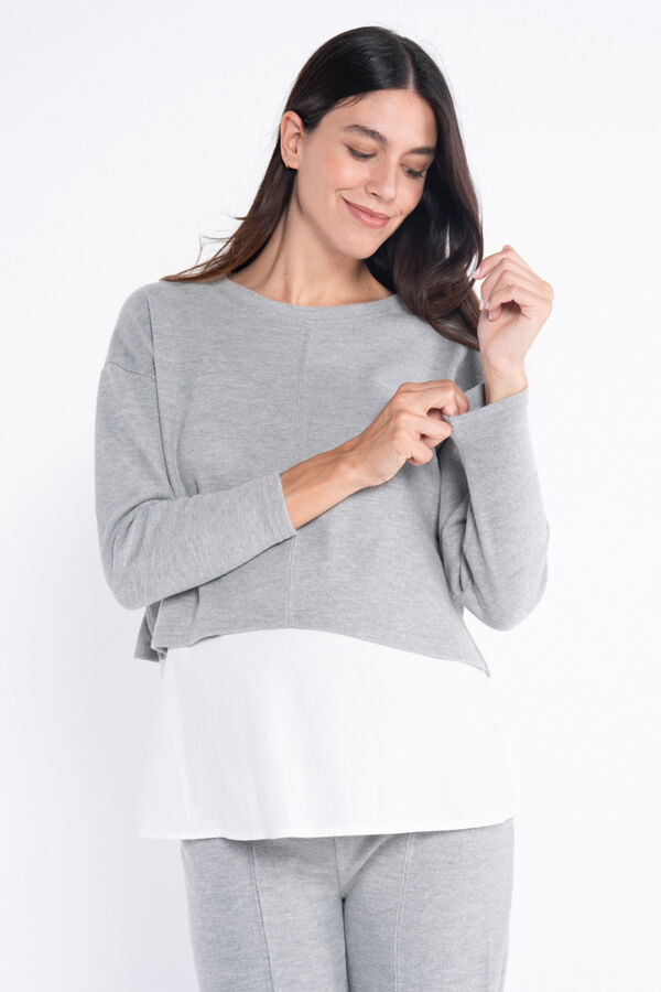 Ohma! Jersey de lactancia con camisa falsa gris