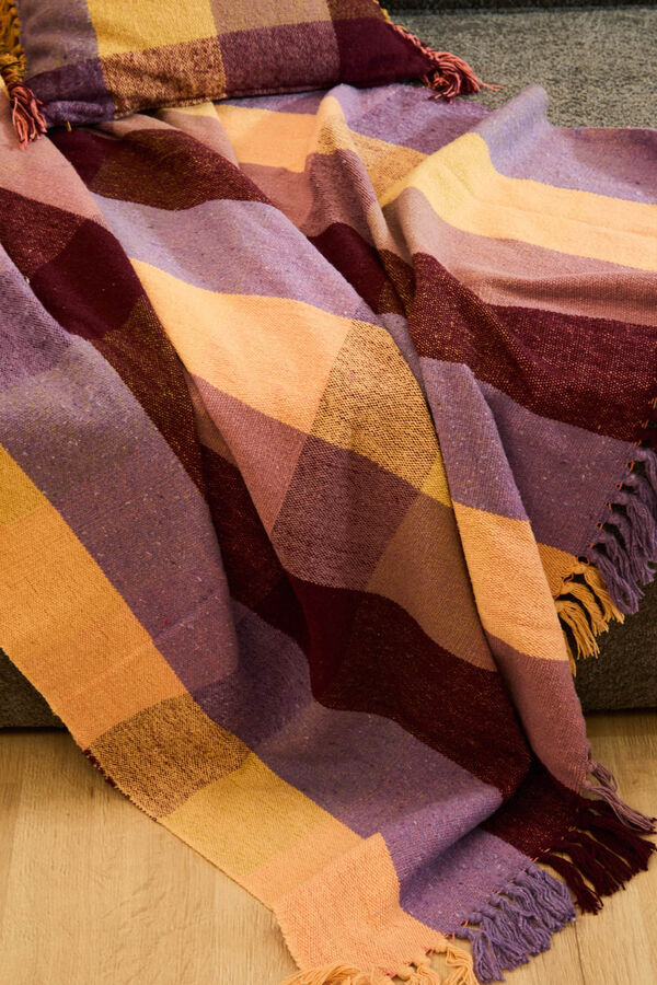 Calma House Croma cotton plaid with fringes pink