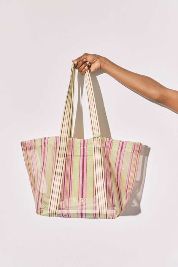 Women'secret Green and pink striped mesh large handbag printed