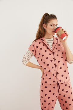 Womensecret Pyjama chemise Capri 100 % coton cœurs rose