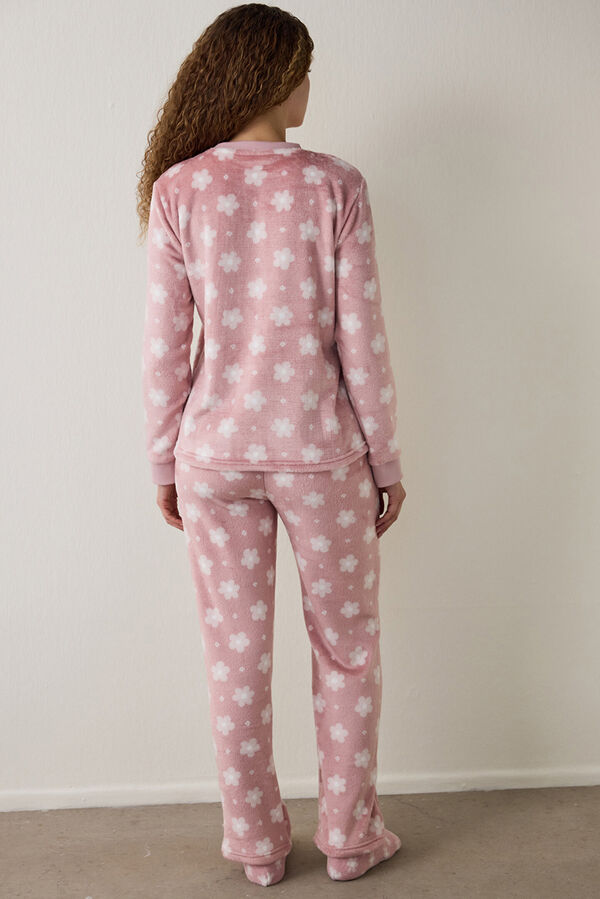 Penti Conjunto de pijama de manga larga con cuello redondo y estampado floral Pretty Daisies rosa
