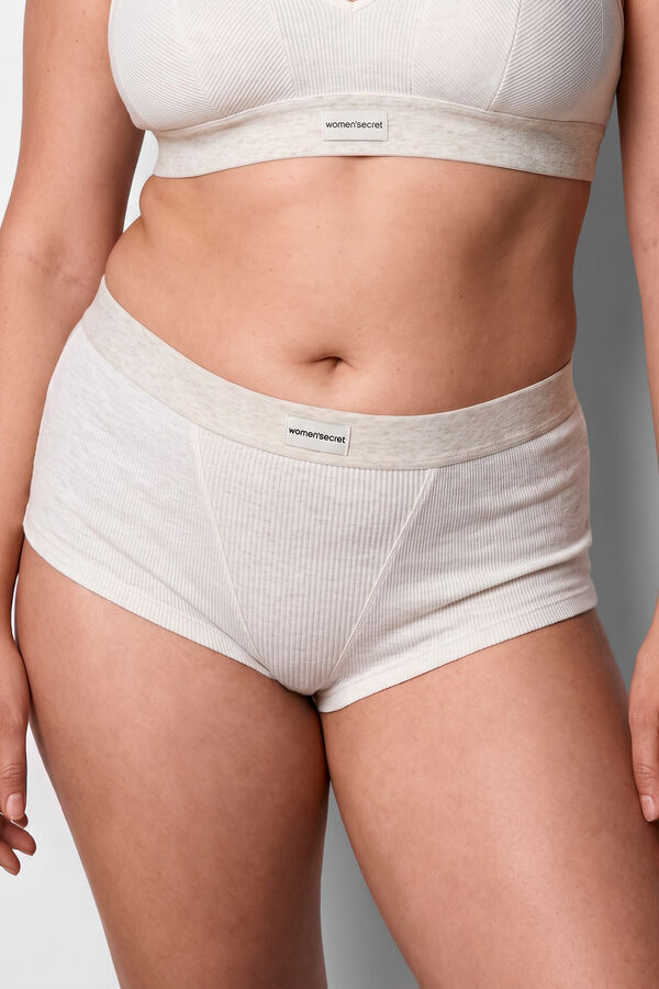 Women'secret Bež rebraste bokserice bez &scaron;avova Boja Kože