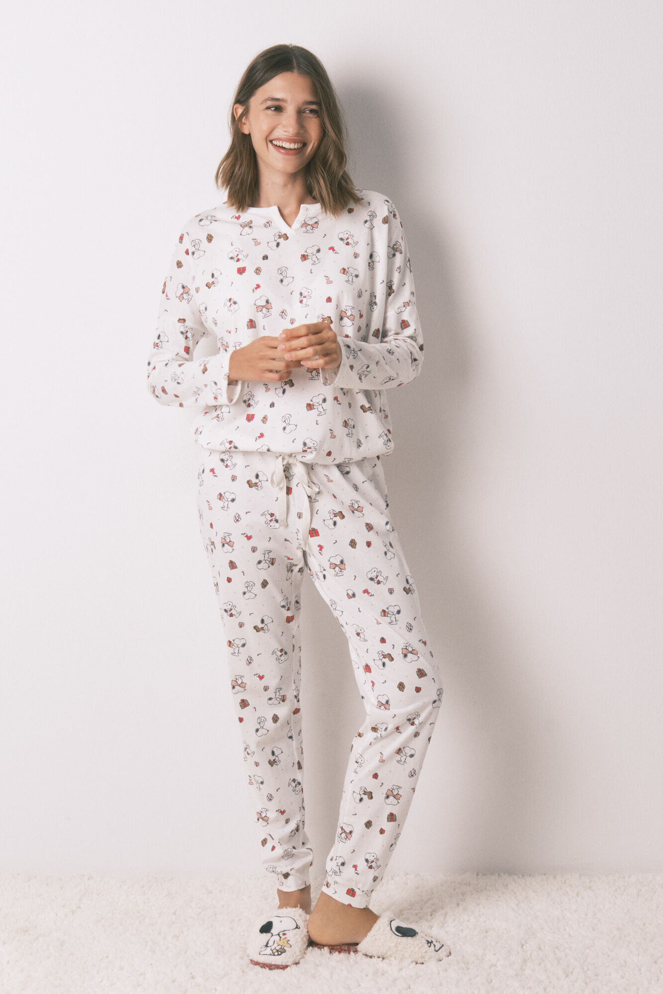 Women'secret Long 100% cotton white pajamas Snoopy