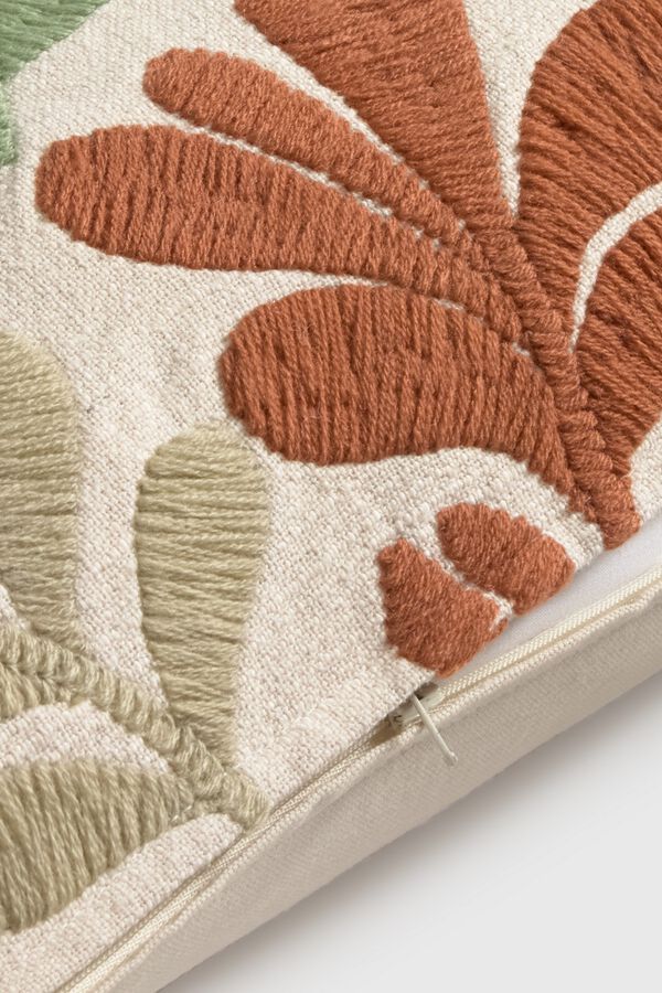 Textura Cotton cushion case with embroidered leaves and flowers printed