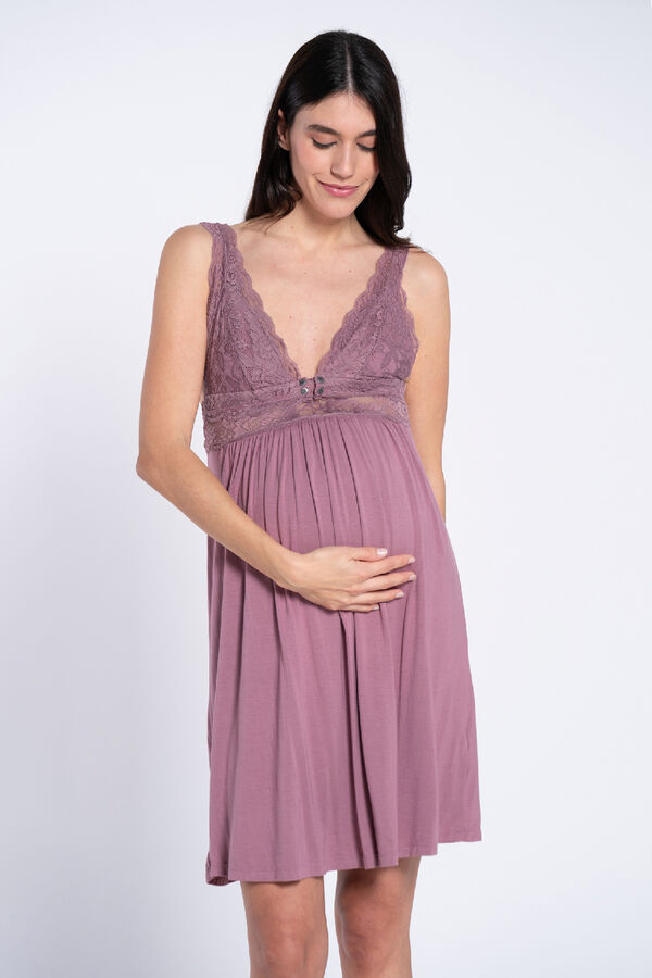Ohma! Lingerie-style nightgown with lace pink