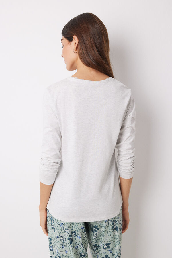 Womensecret Grey long-sleeved T-shirt in 100% cotton grey