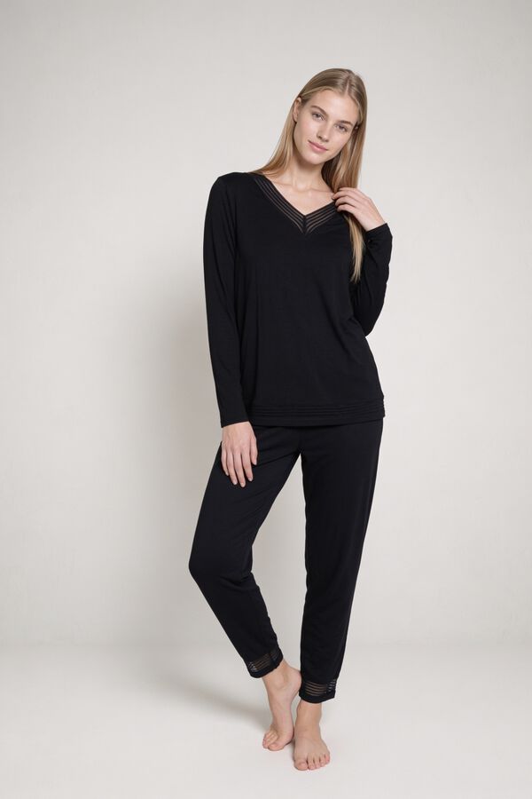 Gisela Long pyjamas with webbing detail black