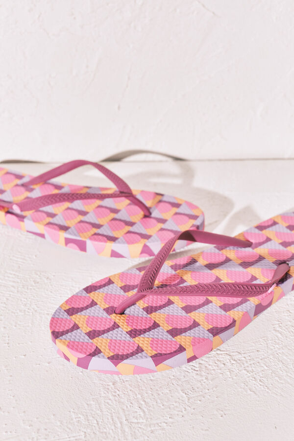 Women'secret Pink geometric print toe sandals pink