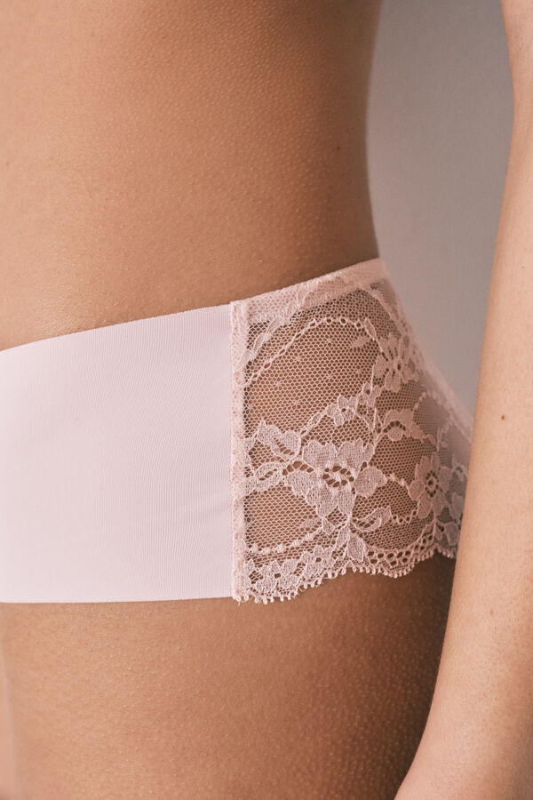 Women'secret Pink microfibre and lace wide Brazilian panty pink