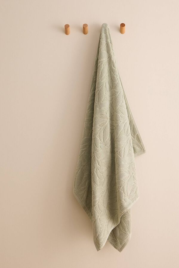 Textura Jacquard terry leaf towel green