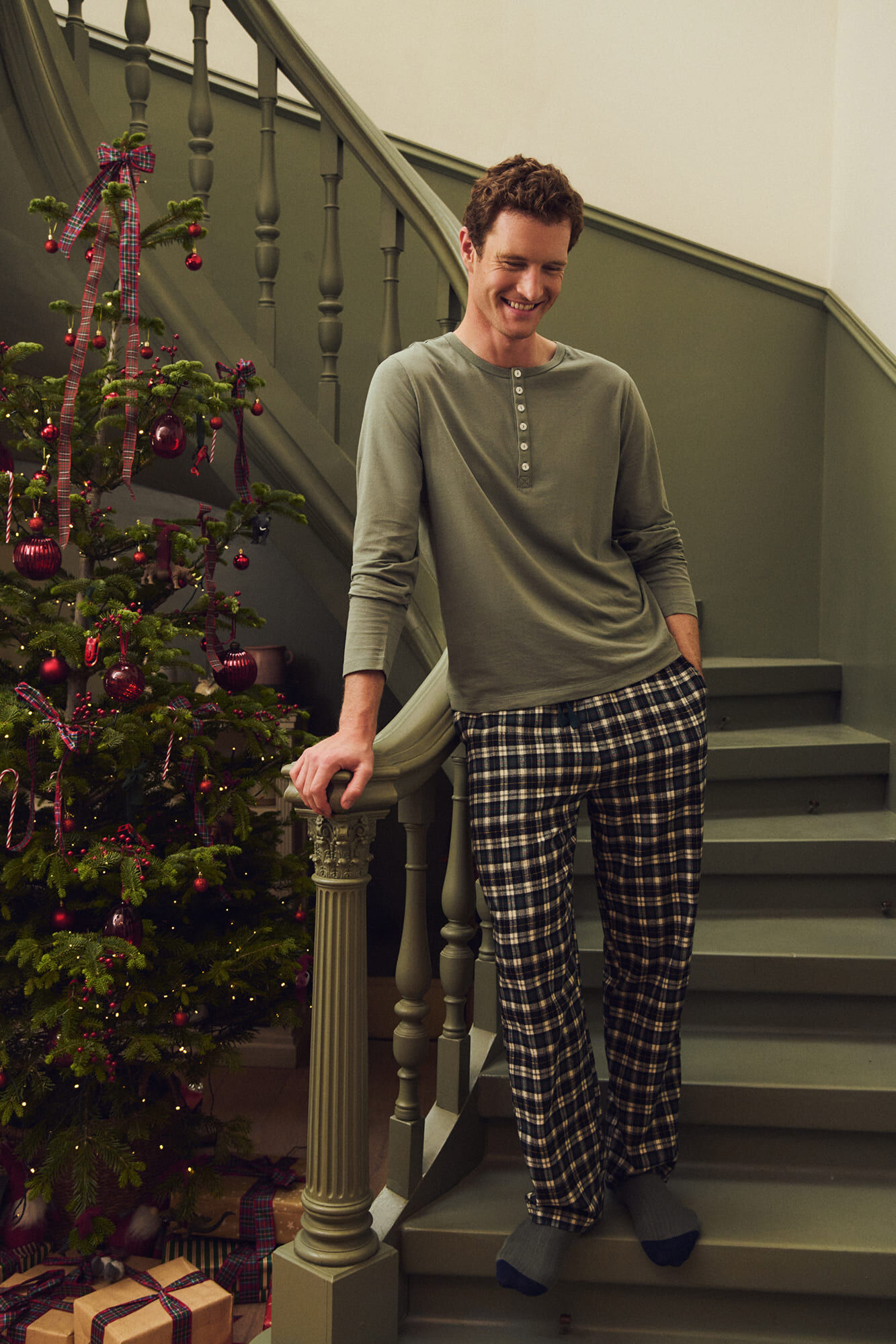 Women'secret Green cotton plaid men's pyjamas