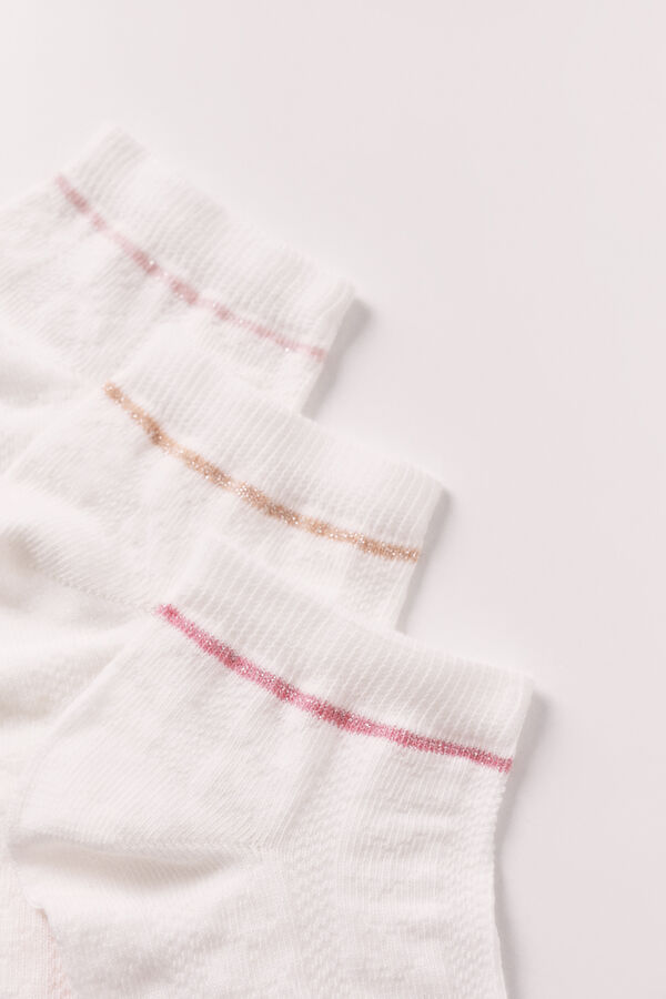 Women'secret Lot de 3 chaussettes courtes &agrave; rayures contrast&eacute;es blanc